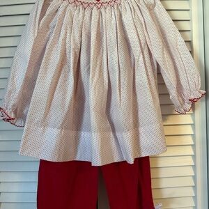 Red and White Polka Dot Smocked Top with Pants